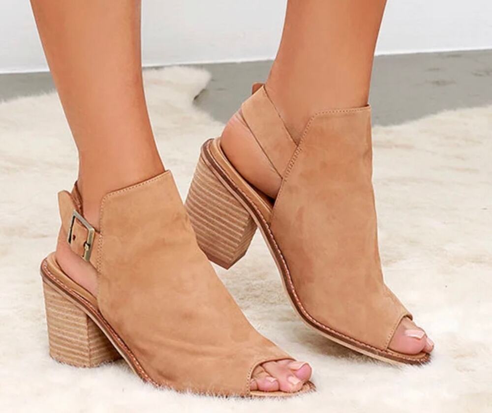 Chinese Laundry Caleb Natural Suede Peep-Toe Booties Size 7.5 M